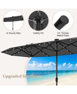 13FT Double-sided Patio Umbrella with Solar Lights for Garden Pool Backyard-Gray