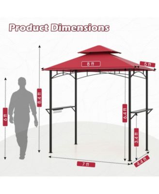 Outdoor Double-Tiered Grill Gazebo Canopy with 2 Shelves and 7 Hooks-Red