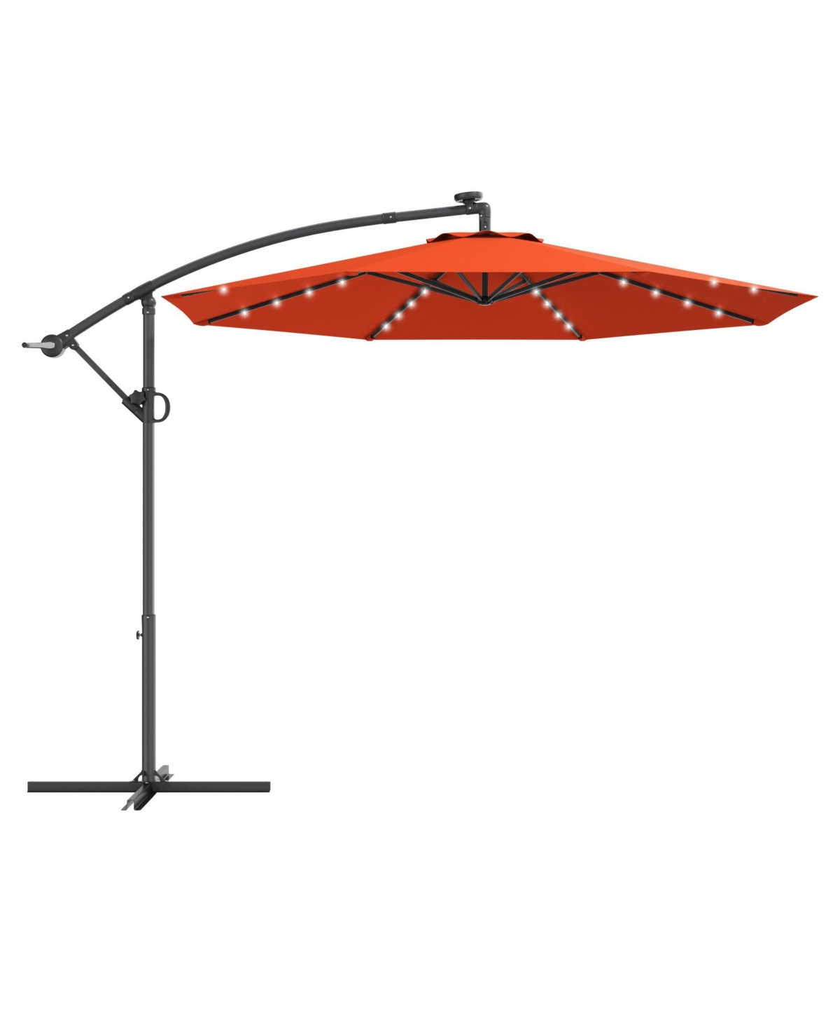 10 Feet 360&#xB0; Rotation Solar Powered Led Patio Offset Umbrella without Weight Base - Orange