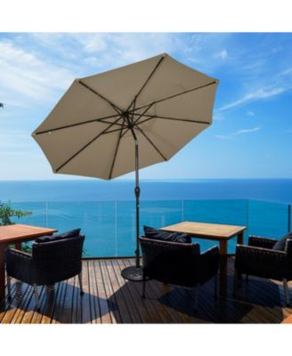 10' Solar LED Lighted Patio Market Umbrella Shade Tilt Adjustment Crank-Tan
