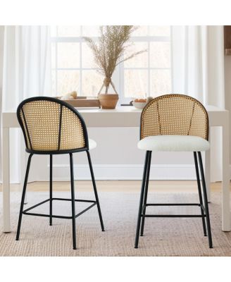 Set of 4 Faux Rattan Back Counter Height Stools, 26.7'' Seat Height Chairs for Kitchen Island-Maison Boucle