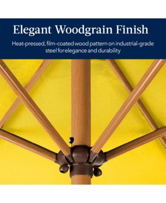 10ft Outdoor Woodgrain Pattern Steel Market Patio Umbrella w/ Crank, Tilt