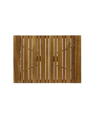 Outdoor Folding Side Table with Woven Accents, Wooden End Table for Living Room, 19 Inch Patio Side Table