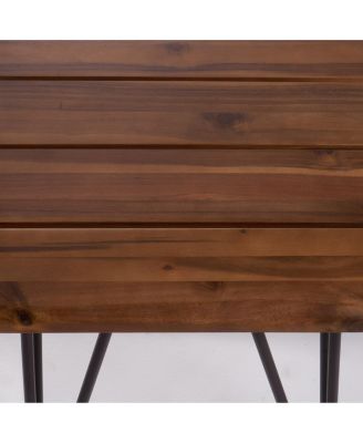 18 Inch Rustic Industrial Accent Table & Side Table for Patio, Acacia Wood Top, Iron Legs