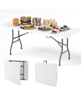 6 ft Portable Folding Table 350 LBS Fold-in-Half Table with HDPE Tabletop-White