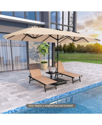 15.5 FT Extra-Large Patio Umbrella with LED Solar Lights and Crank Handle-Beige