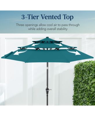 10ft 3-Tier Patio Umbrella, Market Sun Shade w/ Tilt Adjustment, Easy Crank