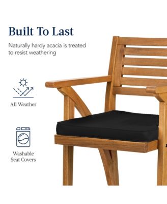 Set of 2 Outdoor Acacia Wood Bar Stools Bar Chairs w/ Weather-Resistant Cushions