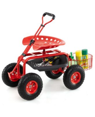 Heavy Duty Garden Cart with Tool Tray and 360 Swivel Seat