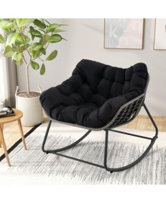 Outdoor Rocking Chair Oversized Patio PE Wicker Egg Chair with Cushion