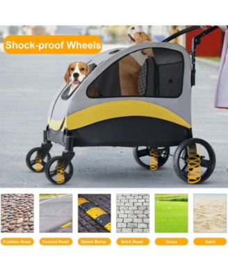 Large Dog Stroller for 2 Dogs Foldable Pet Travel Carrier Zipper Divider 4 Wheels