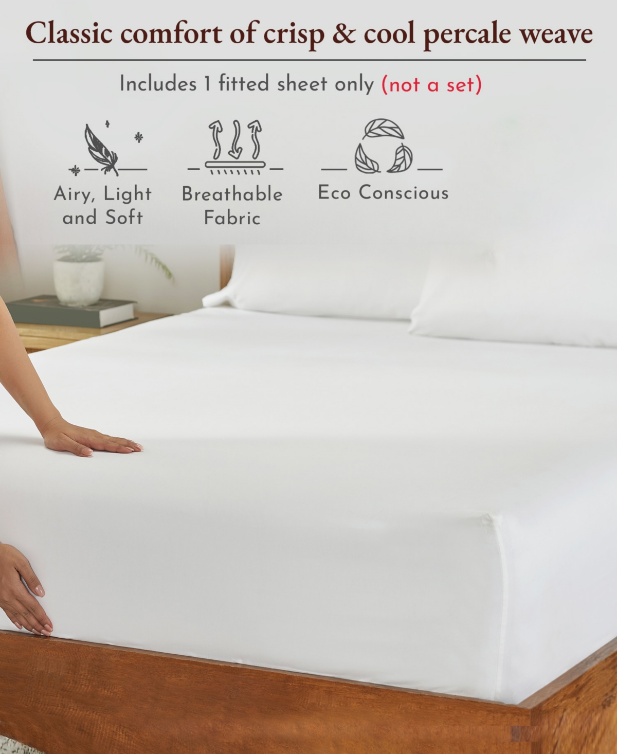 Cool Percale Fitted Sheet Only, 100% Organic Cotton