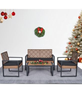 4-Piece Patio Furniture Set Outdoor Balcony Porch Garden Backyard Lawn Furniture Acacia Wood Table Top