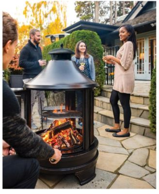 Metal Outdoor Garden 2-in-1 Heating Stove Fireplace Fire Pit with Rotatable and Removable Cooking Stove Rack