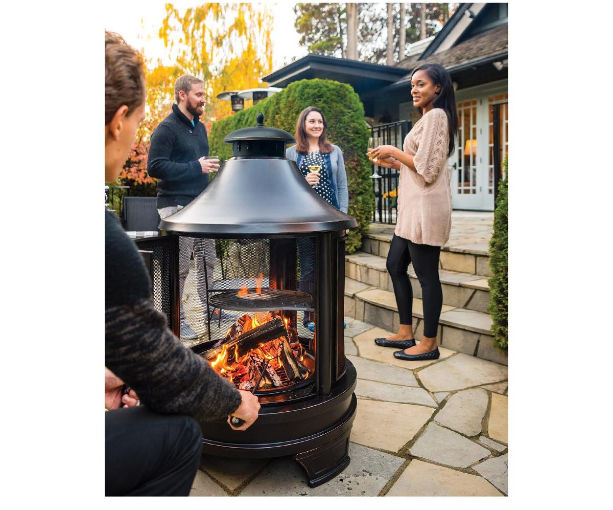 Metal Outdoor Garden 2-in-1 Heating Stove Fireplace Fire Pit with Rotatable and Removable Cooking Stove Rack