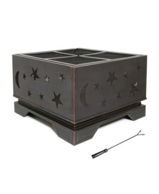 26 in Outdoor Square Wood-Burning Fire Pit Table with Grill and Poker  Large Burning Space Fireplace for Picnic Bonfires