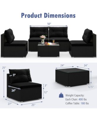 5-Piece Outdoor Patio Furniture Set with Cushions and Coffee Table-Black