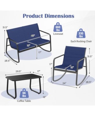 4 Piece Patio Rocking Set with Glass-Top Table-Navy