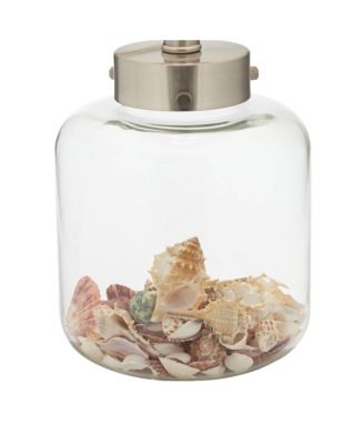 Coastal Accent Table Lamps 20.5" High Set of 2 Small Clear Glass Fillable Shells White Drum Shade for Living Room Family Bedroom