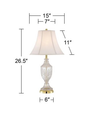 Traditional Table Lamps 26.5" High Set of 2 Cut Glass Urn Brass White Cream Bell Shade for Living Room Family Bedroom Bedside