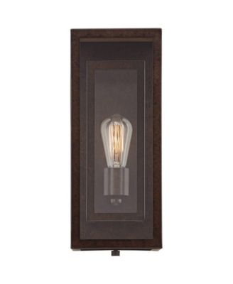 Rustic Industrial Farmhouse Outdoor Wall Light Fixtures Set of 2 Bronze 15 1/2" Clear Glass for Exterior Barn Deck House Porch