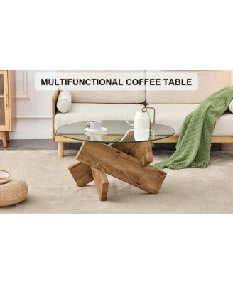 33.4" Modern Circular Glass Coffee Table