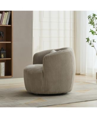 Single Piece  Metal 34" Wide Corduroy Swivel Barrel Chair with Pillow