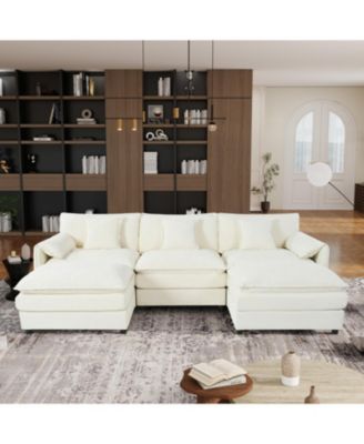 Oversized U-Shaped Sectional Sofa with Ottomans - Beige