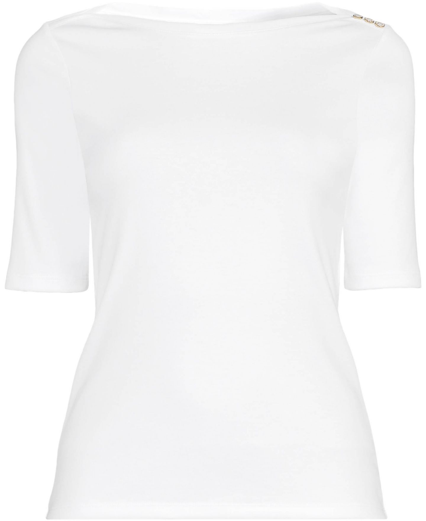 Женская футболка Lands' End Plus Size Supima Cotton Elbow Sleeve Boatneck Button Shoulder, цвет: Белый — фото 3