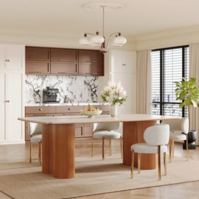 1 Pc Sintered Stone Dining Table 78.7 Inch Seats 8–10 Rectangular Solid Wood Legs Mid-Century Kitchen Dining Room Table