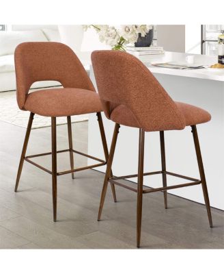  Set of 4  Textured Fabric, Walnut-Finished Metal  Curved Backrest, Padded Seat, Footrest Counter Height Stools