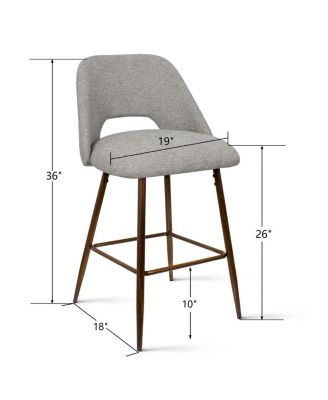  Set of 4  Textured Fabric, Walnut-Finished Metal  Curved Backrest, Padded Seat, Footrest Counter Height Stools