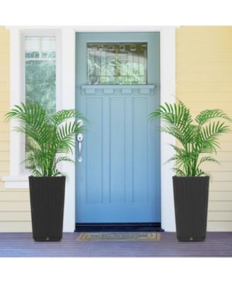 Set of 2 Outdoor Wicker Flower Pot with Drainage Hole for Porch Balcony