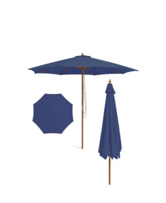 10 Feet Patio Umbrella with 8 Wooden Ribs and 3 Adjustable Heights-Navy