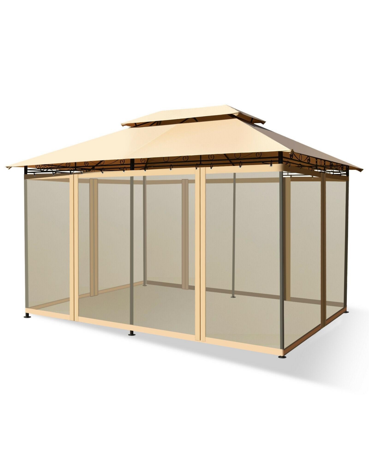 10 Feet x 13 Feet Tent Canopy Shelter with Removable Netting Sidewall - Brown