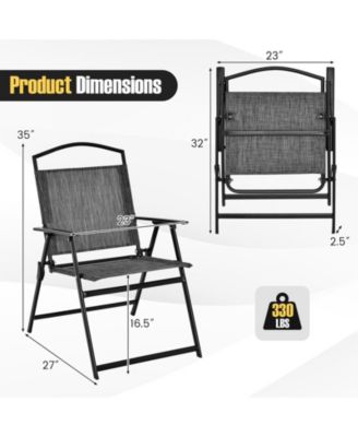 Patio Folding Chairs Set of 4 with Cozy Seat Fabric and Heavy-Duty Metal Frame-Gray