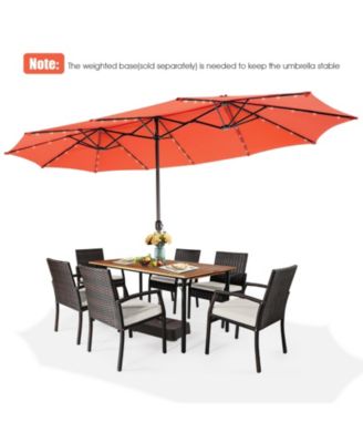 15 Feet Twin Patio Umbrella with 48 Solar LED Lights-Orange