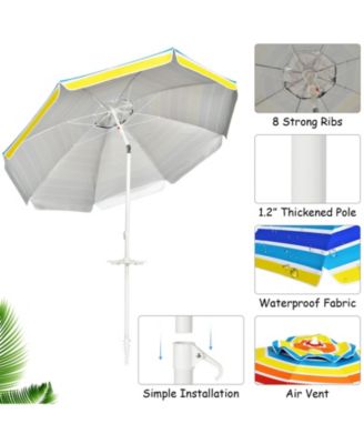 7.2 Feet Portable Outdoor Beach Umbrella with Sand Anchor and Tilt Mechanism-Multicolor