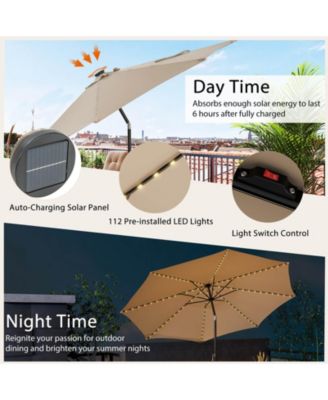 10 Feet Patio Umbrella with 112 Solar Lights and Crank Handle