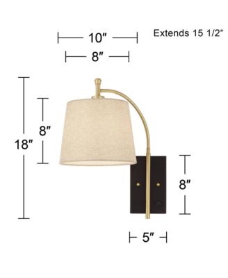 Chester Modern Swing Arm Wall Lamp Brass Black Plug-in Light Fixture Tan Drum Shade for Bedroom Bedside Living Room Reading Home House