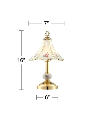 Flower Traditional Vintage Accent Table Lamp 16" High Polished Brass Gold Metal Floral Etched Glass Shade Touch On Off Decor for Bedroom House Bedside Nightstand Home Office - Regency Hill