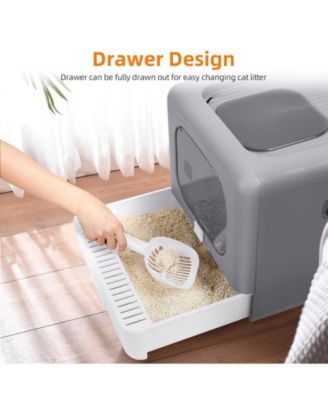 Cats Litter Box  Detachable Top & Slide-Out Tray With Scoop