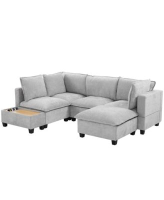 90" U-Shaped Sectional Sofa Ottoman & Charging