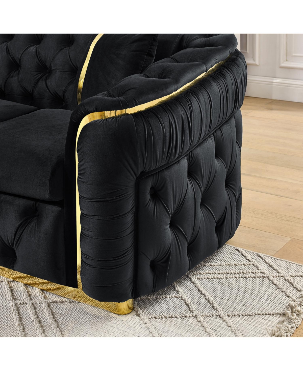 Streamdale 90.6" Velvet Button Tufted Chesterfield Sofa - Black