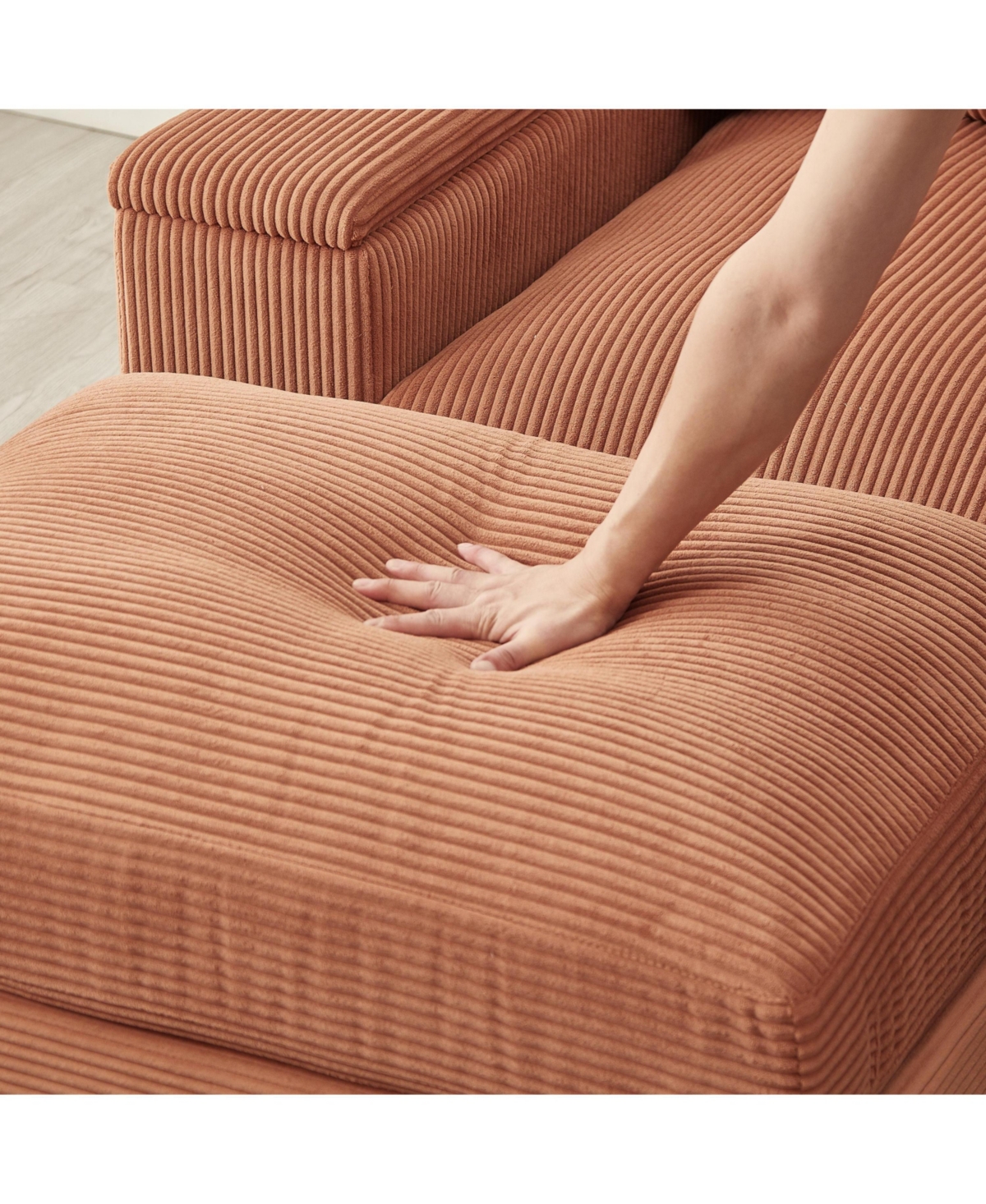 Streamdale Corduroy Sectional Sofa with Ottomans - Orange