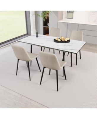 5-Pc 47-63"  Marble-Pattern Table & 4 Chairs Extendable Dining Set