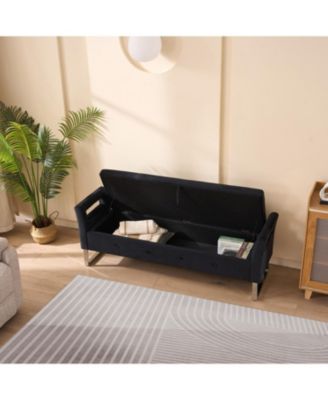 Streamdale Black Velvet Storage Bench with Armrests - 67.91" Wide