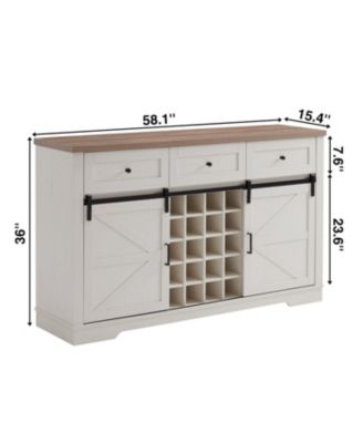 Farmhouse Wine Bar Cabinet, Sliding Barn Door, Antique White