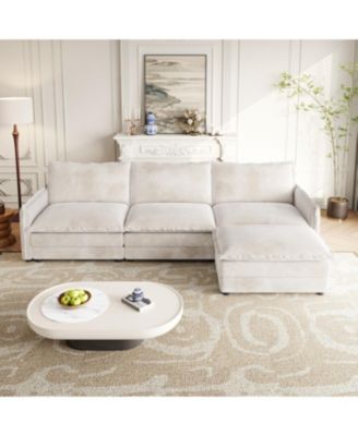 Streamdale Corduroy 3-Seater Cloud Couch with Footrest & Cushions