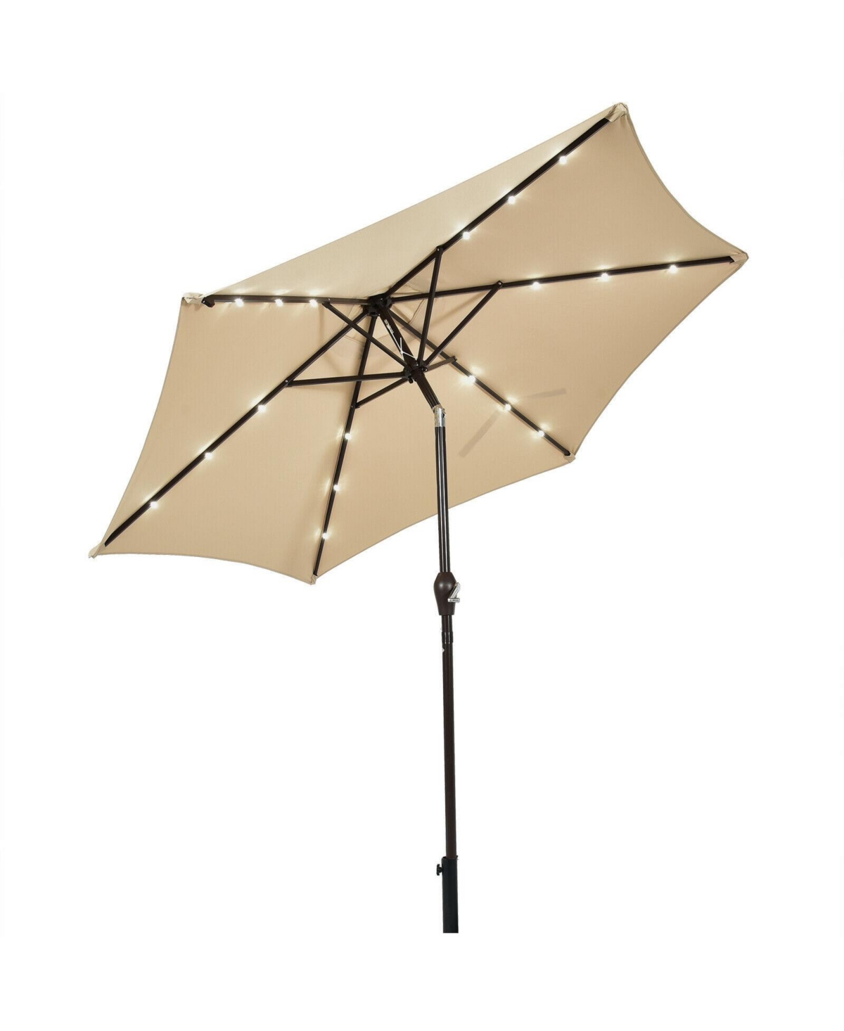 9 Feet Solar Led Lighted Patio Market Umbrella with Tilt Adjustment without Base - Beige/khaki